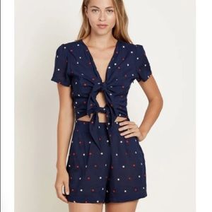 Morgan Lane Rina Romper Star Embroidery Tie Front